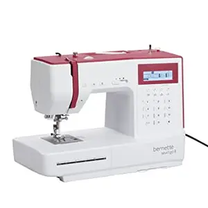 Bernette sew&go 8 Computerized Sewing Machine with 197 Stitch Designs & LCD Screen| Designed by BERNINA Switzerland | 70 Watt | Built-in Alphabets | Metal Frame | Accessory Kit (White & Raspberry)