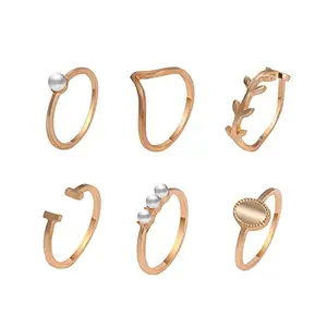 Shining Diva Fashion Latest Stylish Metal Boho Midi Finger Rings for Women and Girls - Set of 6 (D12990r), Golden