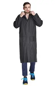 Prokick RF-2003 Long Rain Coat - with Hood and 2 Front Pockets, Black (Size - 48)
