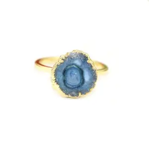 G-Vogue Natural Blue Solar Quartz Gold Electroplated Designer Adjustable Designer Ring Gifts for Girls