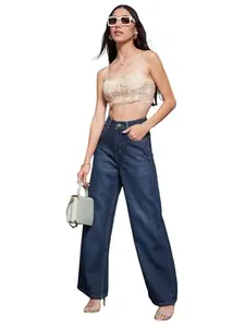 Miss Chase Women's Wide Leg High Rise Regular Jeans (MCAW24DEN13-29-71-32, Navy Blue, 32)
