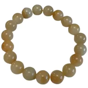 RRJEWELZ Natural Brown Sugar Jade 10mm Round Shape Smooth Cut Beads 7.5 Inch Stretchable Bracelet For Men & Women. Unisex Bracelet For Healing, Meditation, Prosperity, Gift & Luck|STBR_RR_10769_7.5