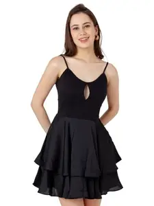 Zink London Women's Black Solid Regular Short Dress