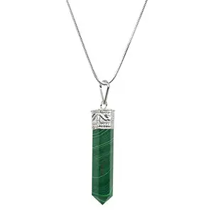 Crystu Malachite Syn Pendant Pencil Shape Crystal Stone Pendant/Locket with Metal Chain for Reiki Healing and Crystal Healing Gemstone Size 30-35 mm (Color : Green)
