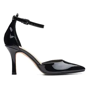 Clarks Women's Violet85 Strap Black Pat Court Shoes-6 UK (26161562