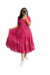 TANVASTYA Women's Rayon Maxi Midi Dress Western Dress for Women Elegant Floral Printed Long Dresses