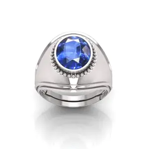 RRVGEM Blue Sapphire Ring 14.25 Ratti 14.00 Carat Blue Neelam Ring Silver Plated Ring Adjustable Ring Size 16-22 for Men and Women