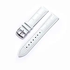 Ewatchaccessories 24mm Genuine Leather Watch Band Strap Fits 10323 White With White Stich Silver Buckle