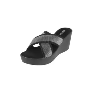 Metro Women Black Fabric Cushioned Elevated Fashionable Platform Slides UK/3 EU/36 (34-236)