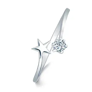 VSHINE FASHION JEWELLERY Adjustable Star Single American Diamond Stone Rhodium Plated Stylish Fancy American Diamond Free Size Ring Shaped for Women and Girls - VSFR1028R