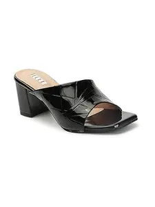 ELLE Women's EL-AR-W-118 Fashionable and Stylish Block Heels Slide Sandal Black 5 Kids UK