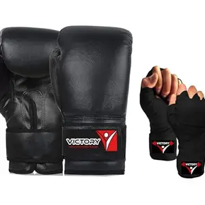 VICTORY Boxing Gloves for Men & Women with Moulded Foam Padding Gloves for Boxing, Training, Kickboxing, Muay Thai, MMA, Pu Synthetic Material Twin Punching Gloves (Boxing Glove with Hand Wrap, 12 oz)