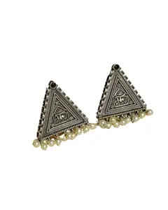 elegant oxidised silver triangle women's earring