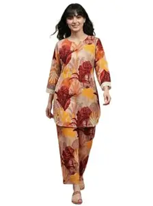 Winza Designer Floral Printed Cotton Blend Cord Set for Women | Kurta Set for with Pant | Co ord Set for Women Stylish| Plus Size Kurti Set for Women (S to 6XL)