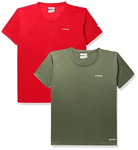 Charged Active-001 Camo Jacquard Polyester Round Neck Sports T-Shirt Red Size Xl And Energy-004 Interlock Knit Hexagon Emboss Polyester Round Neck Sports T-Shirt Grape-Green Size Xl