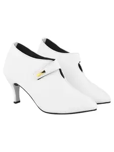 Shoetopia Women's White Pointed Toe Heeled Bellies – Elegant Slip-On Pumps with Strap Detail | Office Shoes EU39