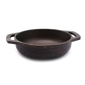 coconut cast Iron Flat kadai - 28cm pre Seasoned with 100% Vegetable Oil with Natural Oven Heated Golden Finish, Food Grade, Smooth Surface Ready to use price in India.
