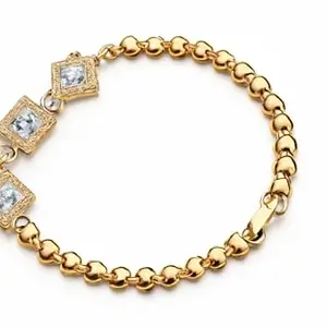 Elegant Crystal Charm Bracelet for Women | Square-Cut Stone Accents on Gold-Toned Chain | Lightweight Adjustable Wristwear | Stylish Minimalist Jewelry for Daily & Festive Looks