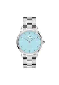 Daniel Wellington Stainless Steel Iconic Link Capri 28Mm Blue Dial Silver Analogue Watch For Women, Silver Band