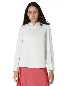 VERO Moda Women Polyester Regular Fit Mandarin Collar Full Sleeves Shirt