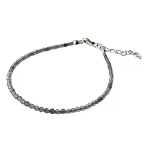 LKBEADS Silver Plated Bracelet with Blue Faceted Labradorite Beads – Round 2mm – 7 inch Adjustable – For Men & Women|LK_STACK_04149
