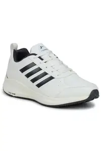 ABROS Victarion Running Sports Shoes Breathable Upper Pu with Eva Sole Memory Foam Insole Casual Walking & Gym Shoes for Mens (White/D.Grey 8)