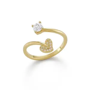 Anuradha Plus Adorable gold platted heart shape design and studded American diamond Adjustable finger ring for women and girls.