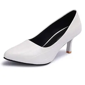 ALCUZO ALCUZO Stylish Casual Stiletto Pump Heels for Women's and Girls 8170 White
