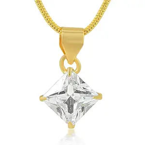Memoir Brass Goldplated 10mm Princess Cut Square Shaped Imitation Diamond Fashion Pendant Women (PCJK2986)