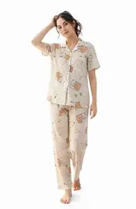 ESSVANE Women's Printed Summer Night Suit with Pocket - Free Size XS to L