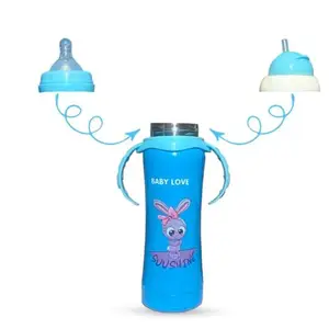 JOYFILLS 2 in1 Baby Sipper Bottle | Water Bottle for School | Sipper Water Bottle for Kids | Stainless Steel 304| Multi-Functional Thermal Insulation | Nipple, Sipper & Straw| Spill Proof, BPA Free, Anti-Colic Nipple and Handles for Infants/Toddlers/Kids- 240 Ml (Printed Blue)
