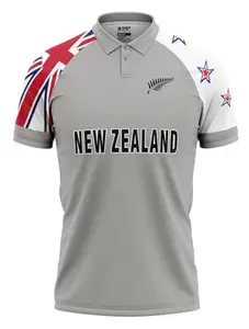 New Zealand Cricket Fan Jersey| ODI World Cup Design 1995| Grey Half Sleeves Polo|Silver Fern Logo (in, Alpha, 3XL)