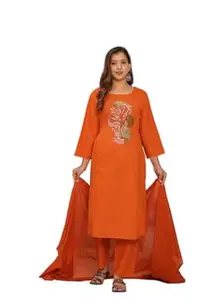 9TEEZ Women's Cotton Embroidery Straight Kurti with Pant Set