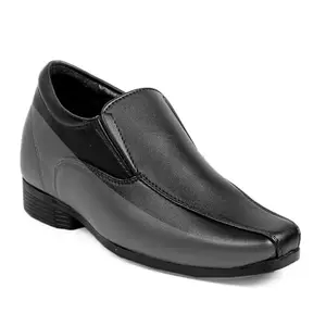 Baxxico Men's 3 Inch Hidden Height Increasing Faux Lather Slip-On Black Formal Shoes-8UK[BAX728-Black]