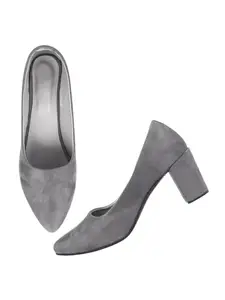 TRYME Versatile Gorgeous Heel Bellies Women's Fashion Pointed Block Heel Pump Shoes for Party and Formal Occasions Grey