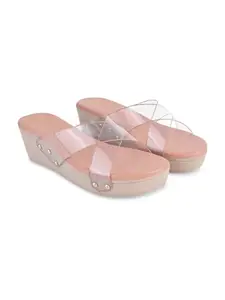JM LOOKS Style with Double Transparent Strap Wedge Sandals Fashionably Trendy and Comfortable for Women and Girls
