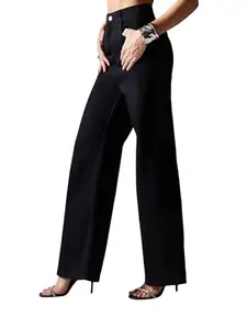 Miss Chase Women's Wide Leg High Rise Stretchable Denim Jeans (MCSS25DEN82-81-62-36, Black, 36)