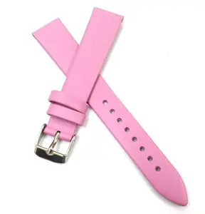 AROA-Watches AROA Pink Leather Watch Strap for Superior Comfort and Classic Elegance 10mm 12mm 14mm 16mm 18mm Silver Buckle Clasp Watch Band Strap for Men and Women (Pink)