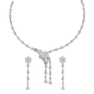 Clara 925 Sterling Silver Anaya Necklace Jewellery Set With Earrings | Rhodium Plated, Swiss Zirconia stone | Gift for Women and Girls