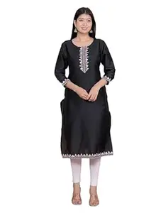 samikshafashion Women's Satin Embroidered Printed Straight Kurti