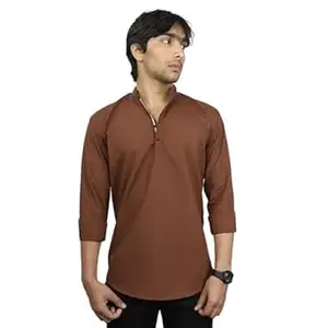 ORIGENS Luke S Black Men's Slim fit Short Kurta | Solid Linen Kurta | Mandarin Collar | Full Sleeve | Cotton Blend