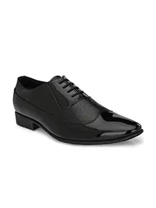 San Frissco Men's Formal Shoes with TPR Sole/Wrinkle Free Glossy Shine Elegant Lace Up Oxfords Shoes for Party and Wedding/Stylish Lightweight and Comfortable Formal Shoe - 6 (Black)