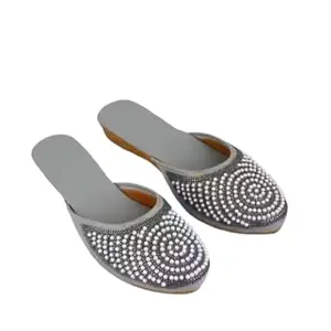 Women's Rhinestone Embellished House Slippers, Black with Silver Crystal Pattern, Indoor Slip-On (Gray, UK Footwear Size System, Adult, Women, Numeric, Medium, 6)