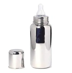 Duggu Kids Stainless Steel Feeding Bottle 304 Grade Steel with Anti Colic Silicone Nipples - 250 ml (Silver) /Ideal for Newborns and Toddlers/Baby Milk Feeding Bottle (Pack of 1)