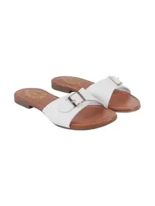 Shoetopia Women’s White Flat Sandals with Cross Strap Design || Stylish Casual Slip-On Flats for Daily Footwear & Ethnic Outfits EU39