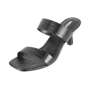 Metro Mochi Chic Women's Black Faux Leather Textured Stiletto Heel Mules for Evening UK/7 EU/40 (40-158)