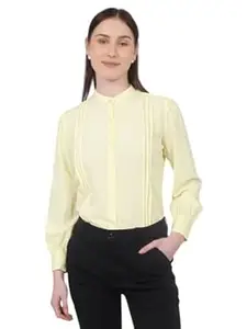 MRSWEARS Women's Regular Fit Pleated Cotton Blend Button Down Formal Shirts
