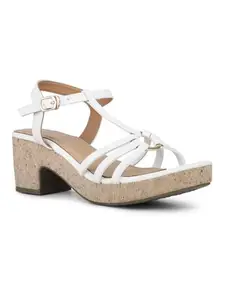 Inc.5 Women White Party And Club Wear Striped Square Heeled Sandals Euro-35