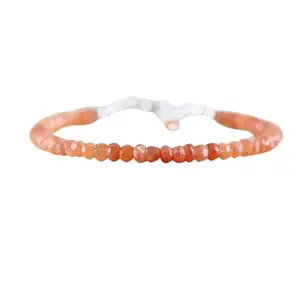 LKBEADS Silver Plated Bracelet with Multicolor Faceted Peach Moonstone Beads – Round 3-3.5mm – 7 inch Adjustable – For Men & Women|LK_STACK_05261