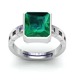 Anuj Sales 9.00 Ratti Natural Emerald Ring (Natural Panna/Panna Stone Silver Plated Ring) Original AAA Quality Gemstone Adjustable Ring Astrological Purpose for Men Women by Lab Certified